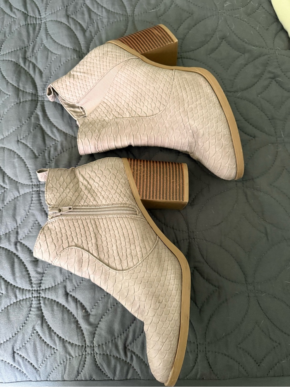 Altar'd State Taupe Textured Ankle Booties with Stacked Heel